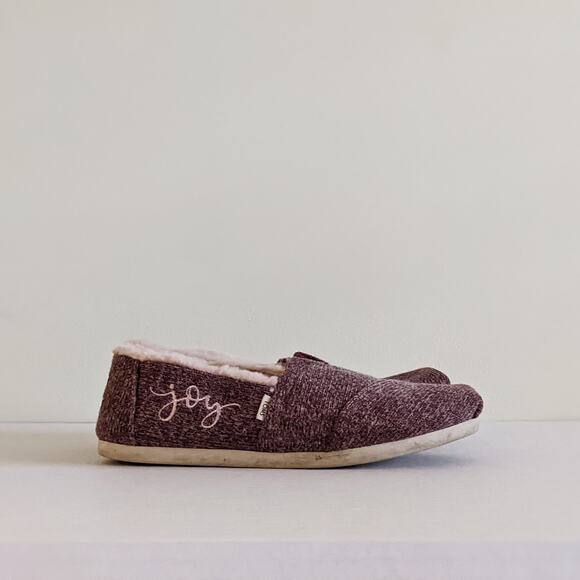 Toms Sz6 JOY Alpargata SlipOn Flats Burgundy Sweater Knit Faux Fur Lined Slipper - Picture 1 of 8